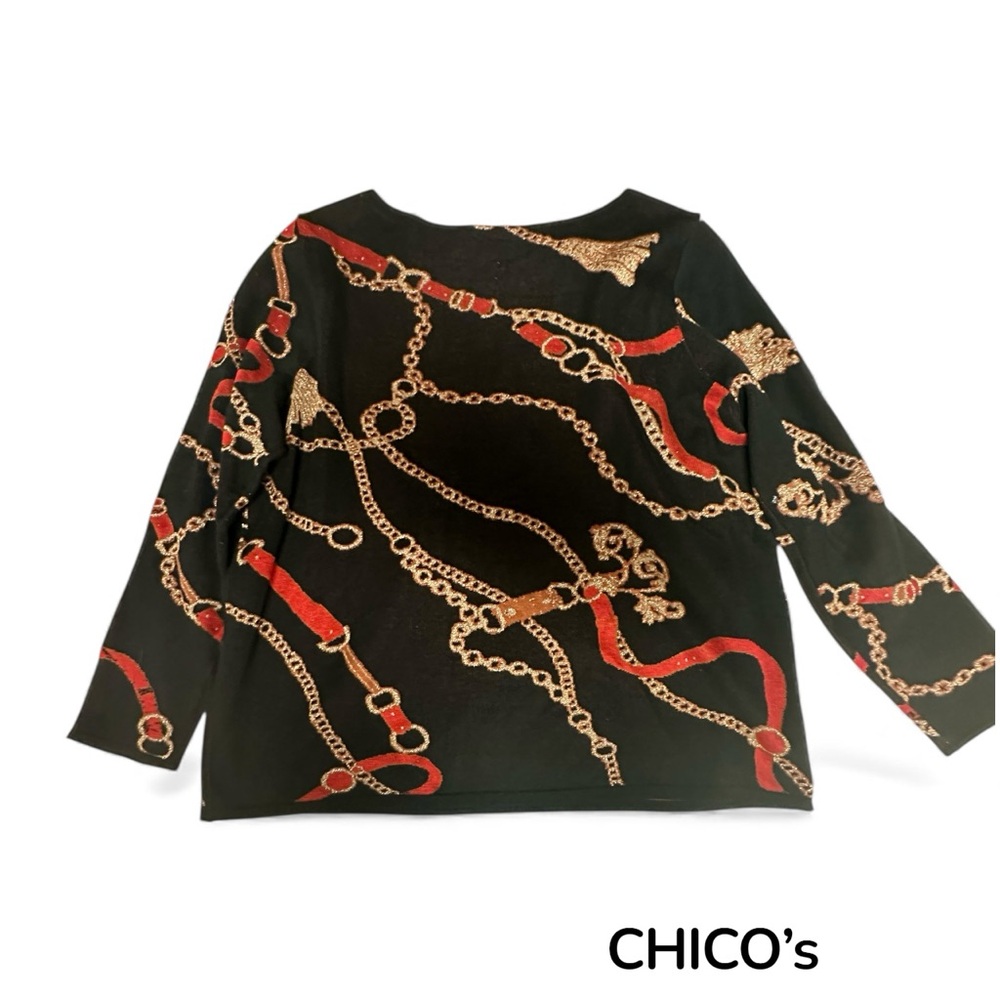 Chicos like new Long Sleeve sweater chain design in gold red black Size 3 (16)
